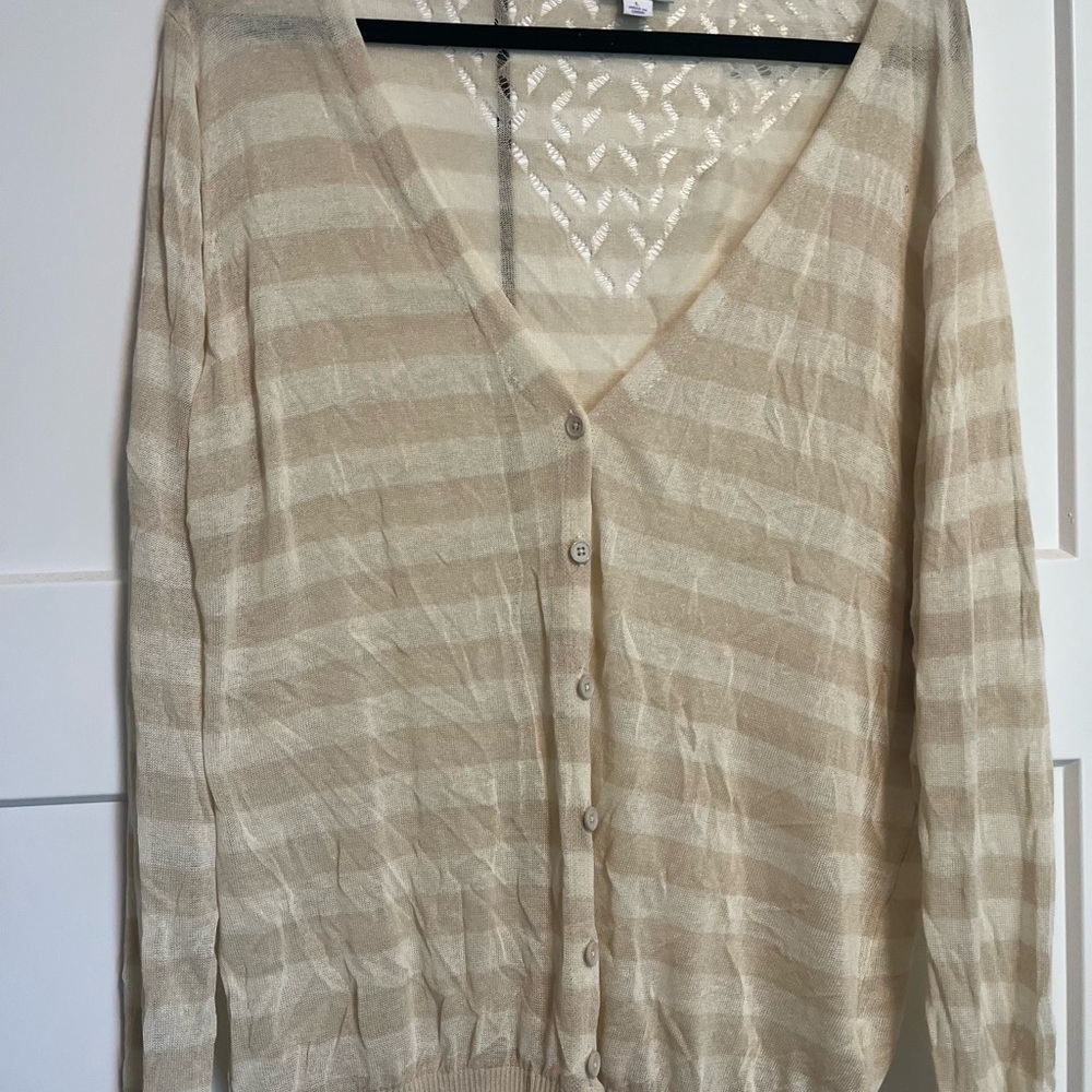 LuLaRoe ultra light blue Cream Cardigan Sweater Stripes and Delicate details